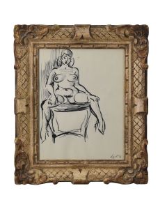 Dessin de femme nue assise par Lipeltis 20ème