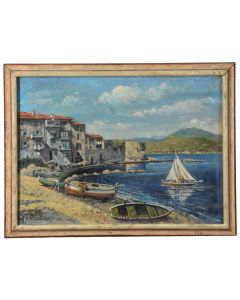 Port de pêche huile sur toile XXème par Bussmann