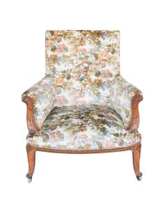 Fauteuil bergère en chêne Art Nouveau tissus fleuri