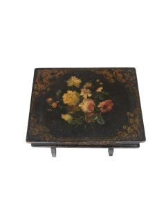 Travailleuse Napoléon III en bois noirci et peinture florale