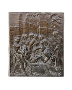 Plaque en fonte XIXème descente de croix du Christ