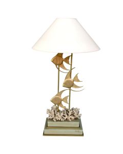 Lampe en bronze aux poissons et coraux laqué italienne Antonio Pavia