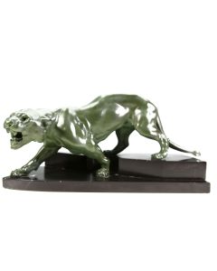 Régule animalier de style Art déco 1930 panthère socle marbre