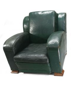 Fauteuils club en cuir vert époque Art déco 1940