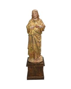 Statues en fonte du Christ (sacré cœur) polychrome XIXème (paire)