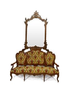 Banquette style Louis XV tapisserie et miroir époque fin XIXème