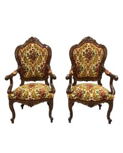 Fauteuils noyer sculpté style Louis XV fin XIXème (paire)