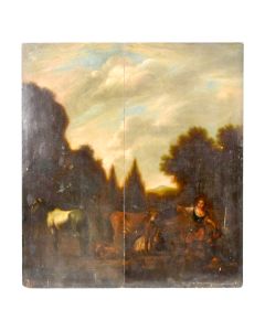 Peinture pastorale aux vaches et âne école Française XVIIIème Huile sur bois 