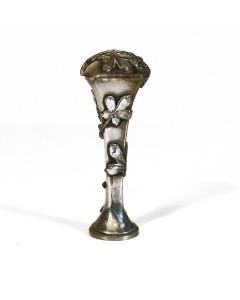 Sceau à cacheter (seal) de collection en bronze argenté d'époque Art Nouveau décor floral