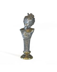 Sceau à cacheter (seal) de collection en bronze argenté tête d'enfant