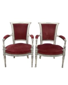 Fauteuil Louis XVI velours bordeaux en hêtre formant paire