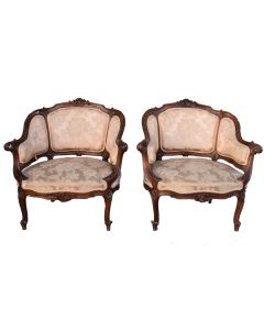 Fauteuils corbeille noyer sculpté style Louis XV fin XIXème (paire)