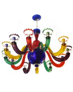 Lustre multicolore verre soufflé Italien d'après Murano