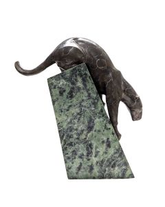 Sculpture en bronze patine brune la panthère marbre vert