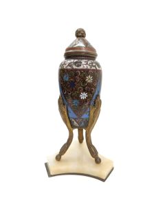 Pot couvert en cloisonné onyx et bronze 1900