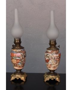 Lampes à pétrole japonisante en faïence de Satsuma (paire)