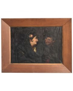 Couple en train de discuter huile sur toile fin XIXème 