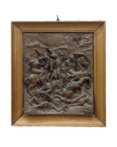 Plaque en lairton repoussé SCène de bataille orientaliste par F Lavastre 1858