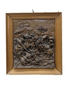 Plaque en lairton repoussé SCène de bataille orientaliste par F Lavastre 1858