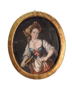 Portrait de jeune femme pastel sous verre époque XIXème