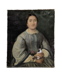 Portrait de femme à l'huile époque Empire XIXème