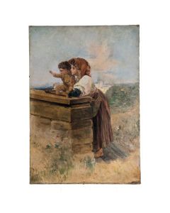 Jeune paysanne à l'enfant Peinture époque XIXème signée