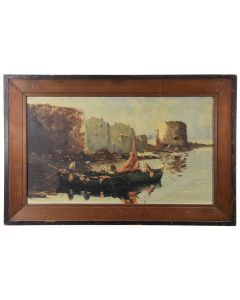 Huile sur panneau marine époque 1900 signée R Cermak 