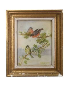 "Oiseaux sur la branche" huile sur carton 1900