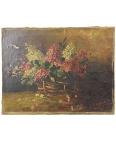 Nature morte lilas signée huile sur toile 