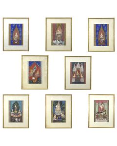 Lot de 8 peintures thaïlandaises 