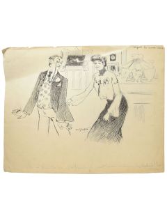 Dessin illustration originale vers 1900 de V. Spahn couple après la messe noire