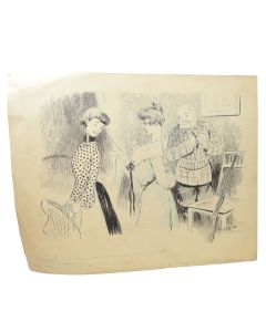 Dessin illustration originale vers 1900 de V. Spahn couple coquins