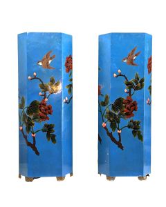 Colonnes laque de style Asiatique bois peint aux oiseaux