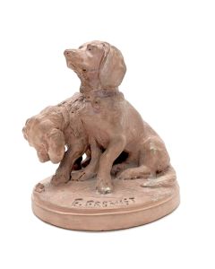Chiens Basset terre cuite par Emmanuel Fremiet