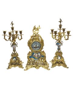 Garniture bronze Napoléon III plaque porcelaine XIXème