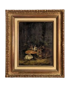 Huile sur toile aux petits lapins par Brumel Neuville d'époque XIXème 
