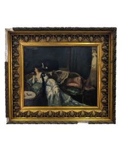 Peinture scène galante "le baiser" d'époque 1900