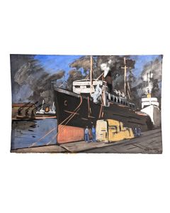 Gouache de Guindon bateau au port 