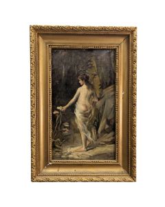 Jeune femme nue peinture symboliste huile sur toile début XXème