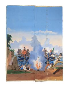Papier peint marouflé sur toile scènes militaires XIXème 
