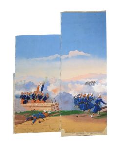 Papier peint marouflé sur toile scènes militaires XIXème 