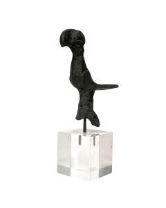 Archéologie statuette de tête de perroquet bronze soclée 