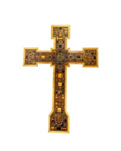Grande croix peinte en trompe l'œil à décor de pierres dures 