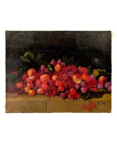 Nature morte aux fruits rouges école Française Philippe Lazare XXème