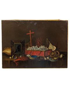 Nature morte aux bijoux et corail école Française Philippe Lazare XXème