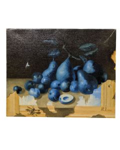 Nature morte aux prunes et poires bleues école Française Philippe Lazare XXème