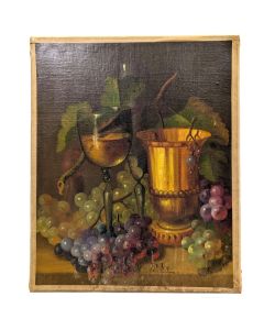 Nature morte aux raisins et verre de vin école Française Philippe Lazare XXème