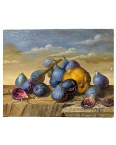 Nature morte école aux figues et au coing Française Philippe Lazare XXème