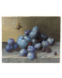 Nature morte aux prunes et poires bleues école Française Philippe Lazare XXème