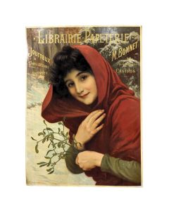 Carton publicitaire Bonnet ancienne vers 1900 chromolithographie